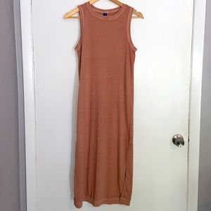 Sleeveless dress with side slits in Vintage tan by Old Navy. Length 44”